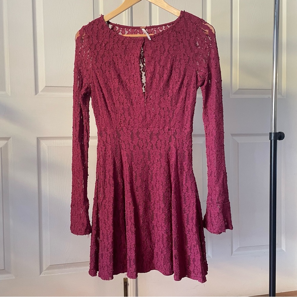 Free People Lace Keyhole Long Sleeve Dress